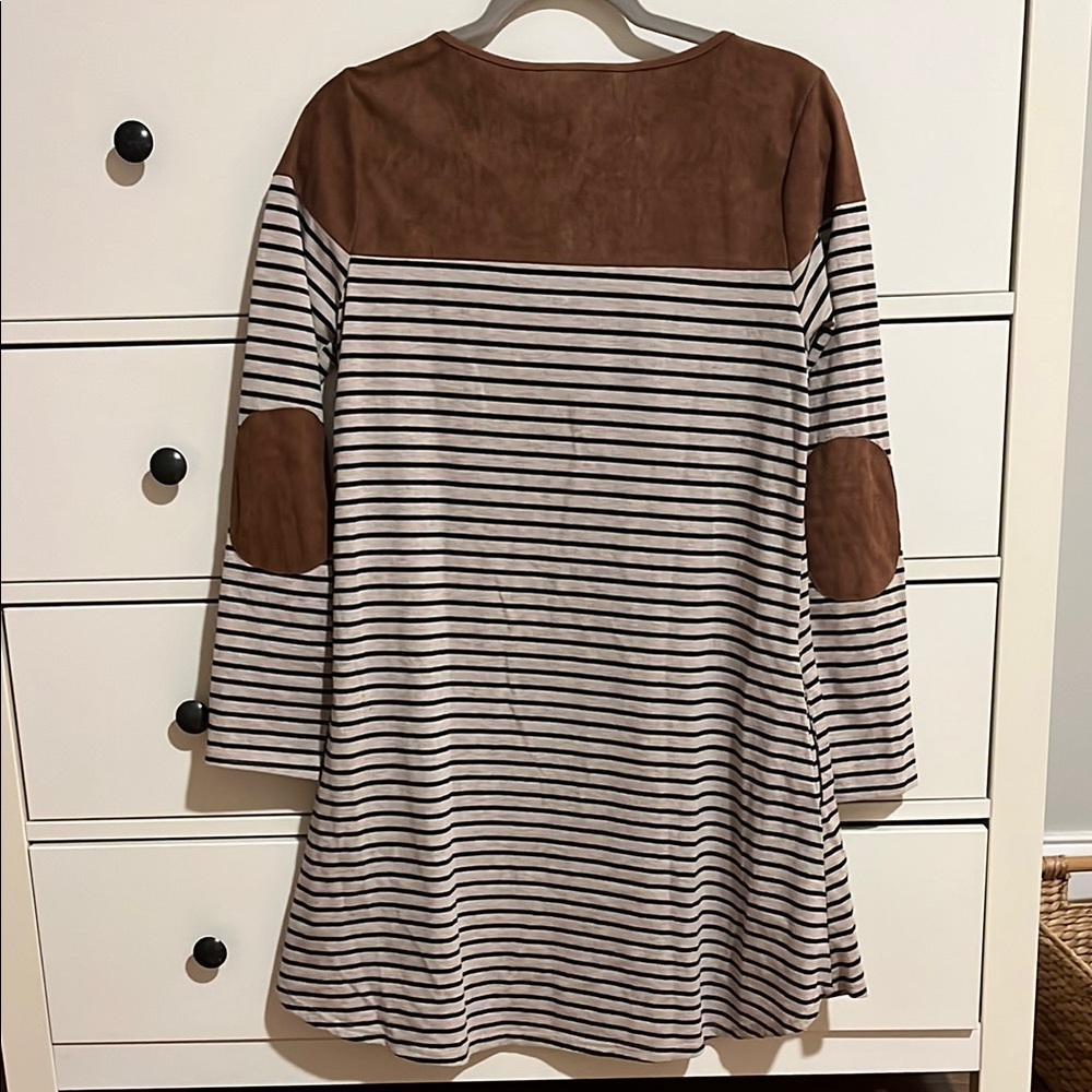 Altar’d State XS Striped Long Sleeve Dress with Brown Accents
